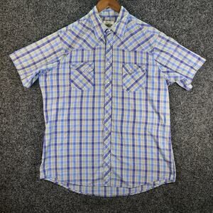 Wrangler Western Shirt Men’s XLT Blue Plaid Pear Snap Short Sleeve Button Up‎